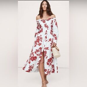 NWT banana republic off the shoulder baby blue and red floral print